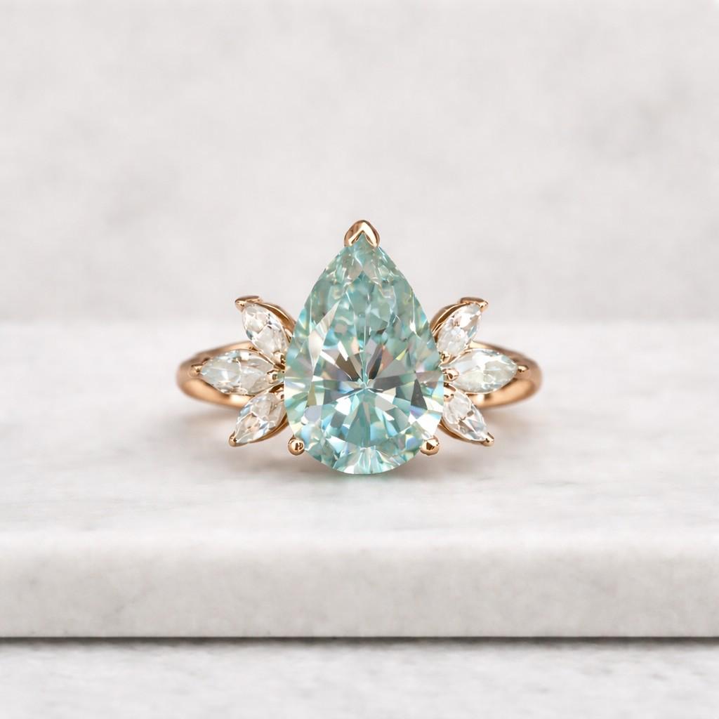 pear ring gemstone ring statement ring floral ring leaf ring cluster ring halo ring solitaire ring nature ring aqua stone ring seafoam ring pastel ring teardrop ring elegant ring