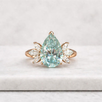 pear ring gemstone ring statement ring floral ring leaf ring cluster ring halo ring solitaire ring nature ring aqua stone ring seafoam ring pastel ring teardrop ring elegant ring