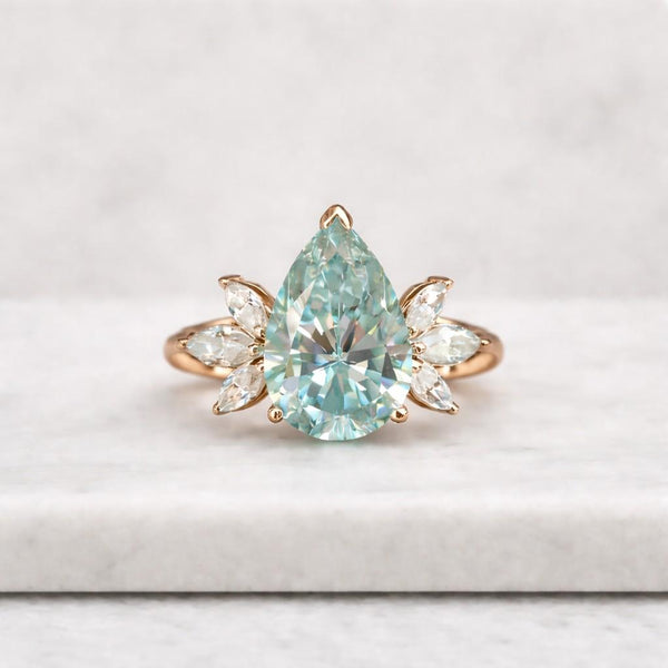 pear ring gemstone ring statement ring floral ring leaf ring cluster ring halo ring solitaire ring nature ring aqua stone ring seafoam ring pastel ring teardrop ring elegant ring