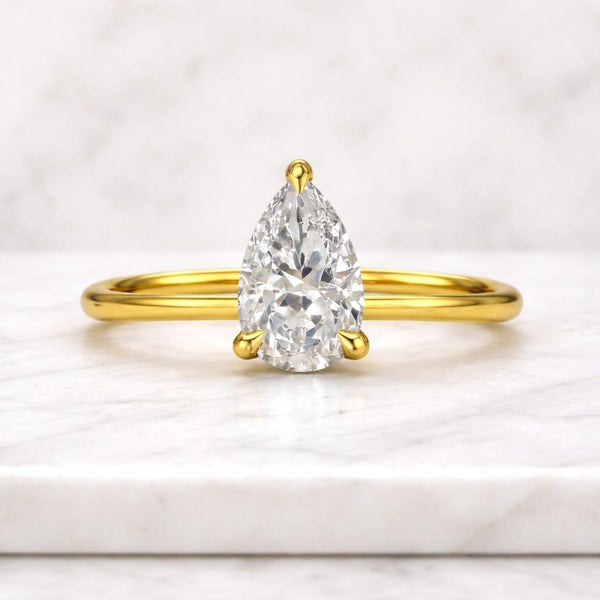 Pear Cut Lab Grown Diamond Engagement Ring | 1.11 CTW IGI Certified Diamonds | Solitaire Ring with Secret Halo Diamonds