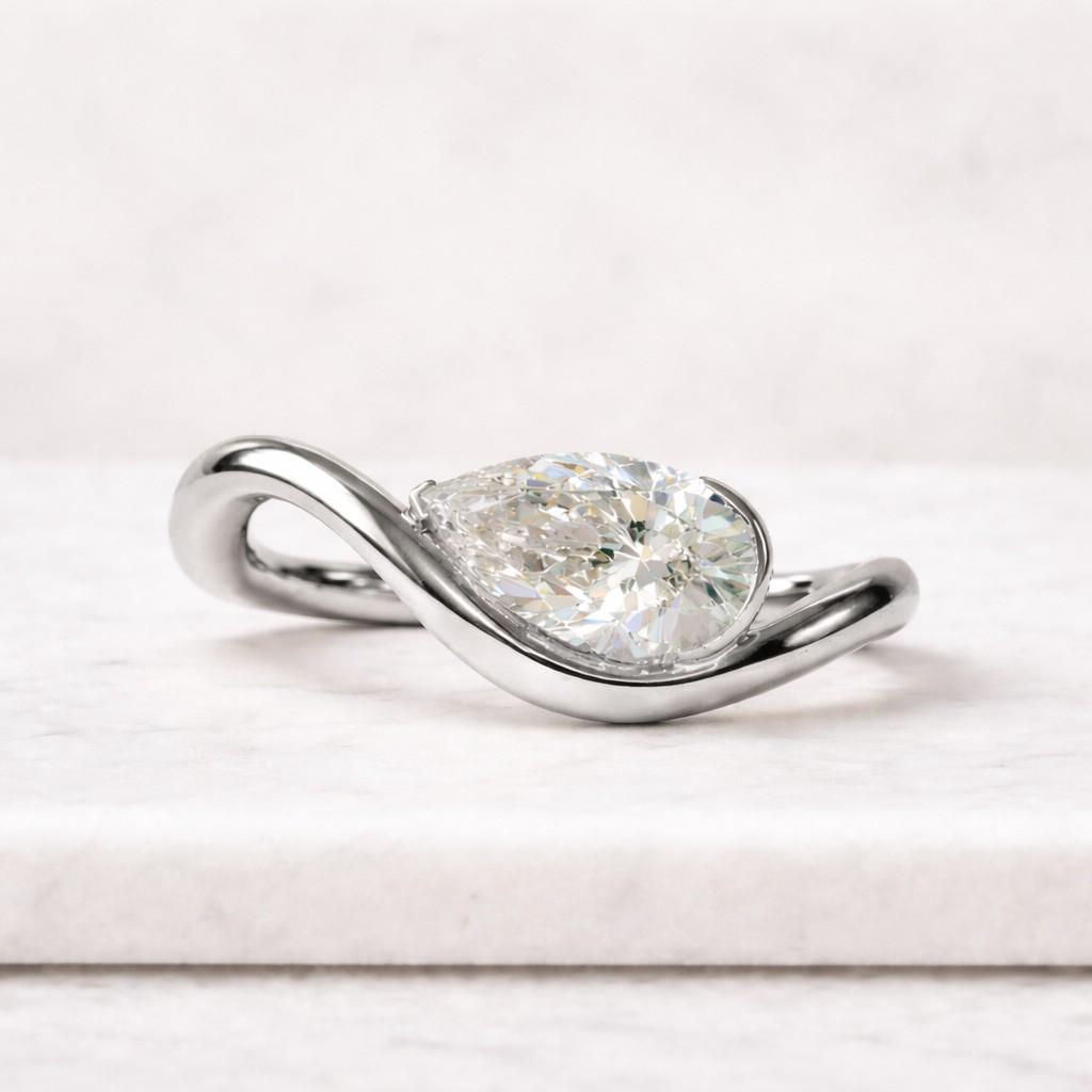 pear ring gold ring solitaire ring wave ring curved ring twist ring bypass ring statement ring women ring promise ring fashion ring elegant ring fine jewelry unique ring
