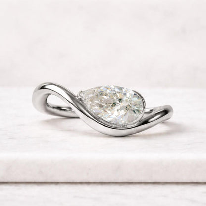 pear ring gold ring solitaire ring wave ring curved ring twist ring bypass ring statement ring women ring promise ring fashion ring elegant ring fine jewelry unique ring