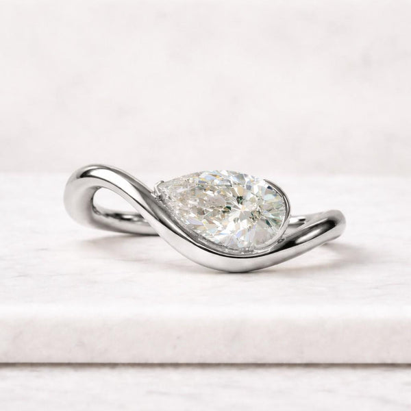pear ring gold ring solitaire ring wave ring curved ring twist ring bypass ring statement ring women ring promise ring fashion ring elegant ring fine jewelry unique ring