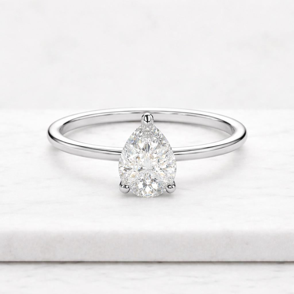 2.00ct pear cut lab grown diamond ring, solitaire engagement ring, hidden halo pear diamond ring, gold promise ring, minimalist ring, igi
