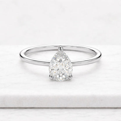 2.00ct Pear Cut Lab Grown Diamond Ring, Solitaire Engagement Ring, Hidden Halo Pear Diamond Ring, Gold Promise Ring, Minimalist Ring, IGI
