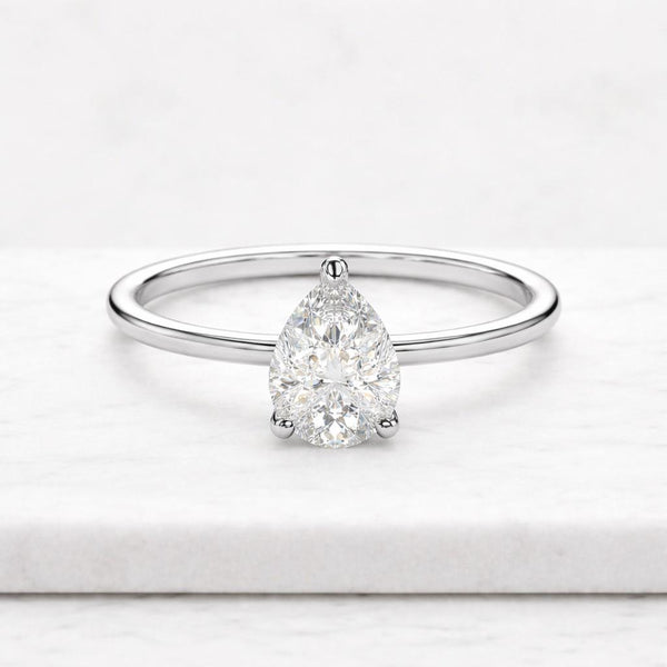 2.00ct Pear Cut Lab Grown Diamond Ring, Solitaire Engagement Ring, Hidden Halo Pear Diamond Ring, Gold Promise Ring, Minimalist Ring, IGI
