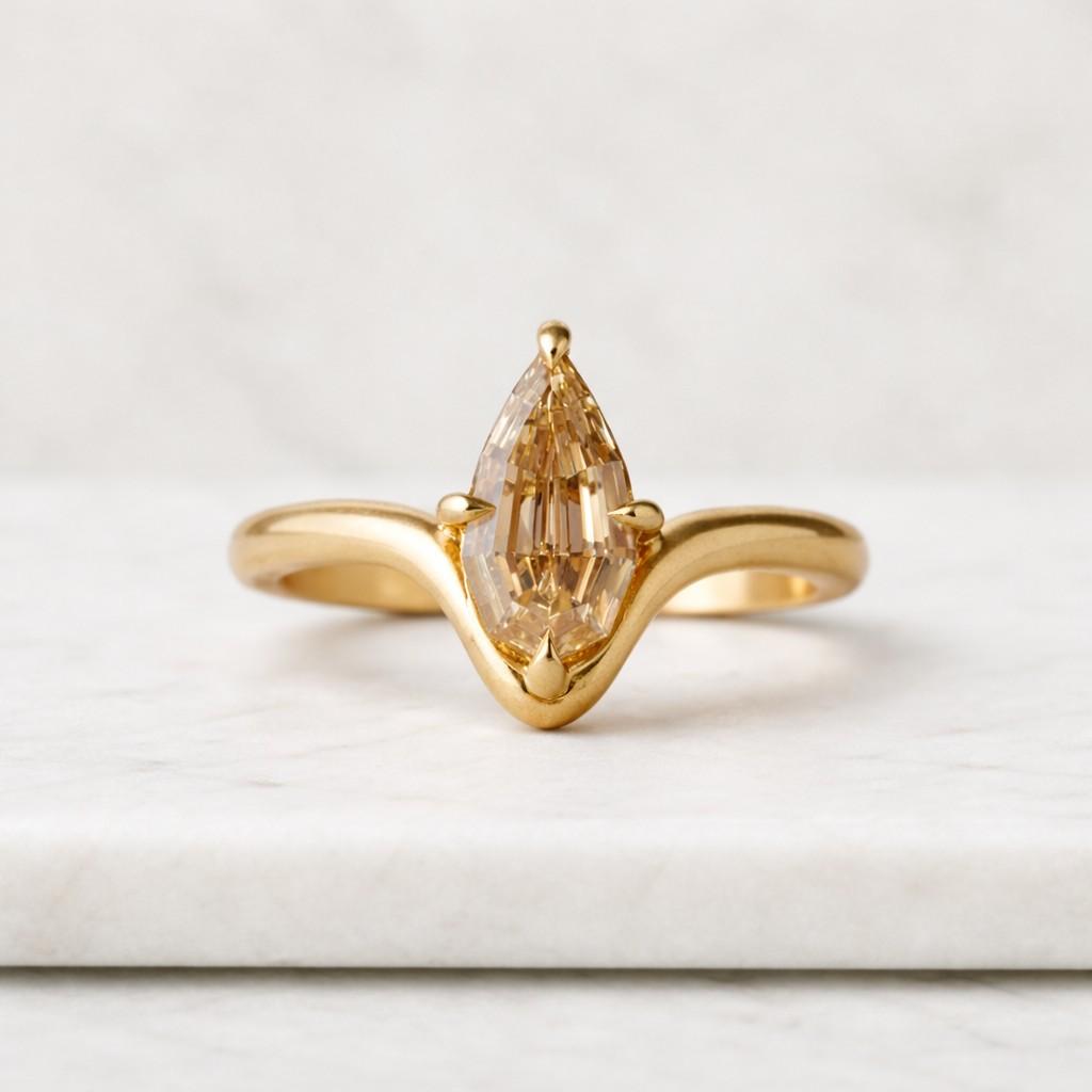 pear ring step cut ring champagne ring moissanite ring solitaire ring gold ring v ring curved band chevron ring promise ring women ring