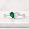 Pear Cut Emerald and Diamond Toi et Moi Ring in White Gold