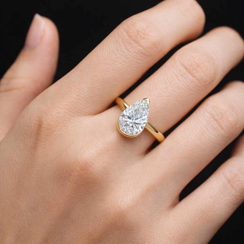 1.00 CT Pear Cut Lab Grown Diamond Engagement Ring: 14K Yellow Gold Solitaire
