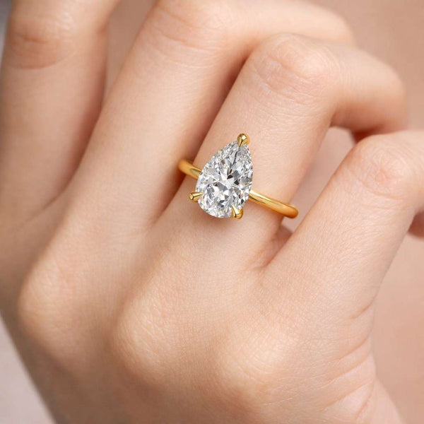 1 ct Lab Grown Diamond Pear Cut Pinky Promise Ring | IGI Certified | Custom Gold Band | Dainty & Modern Ring for Women