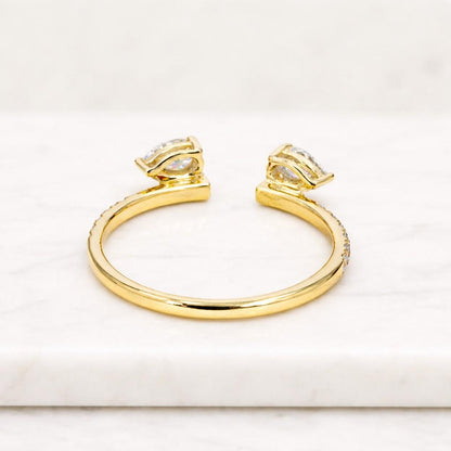 Pear Lab Grown Diamond Cuff Ring Custom Open Gap Ring Engagement Ring Perfect Matching Band Wrap Around Ring Open Stacking Wedding Band
