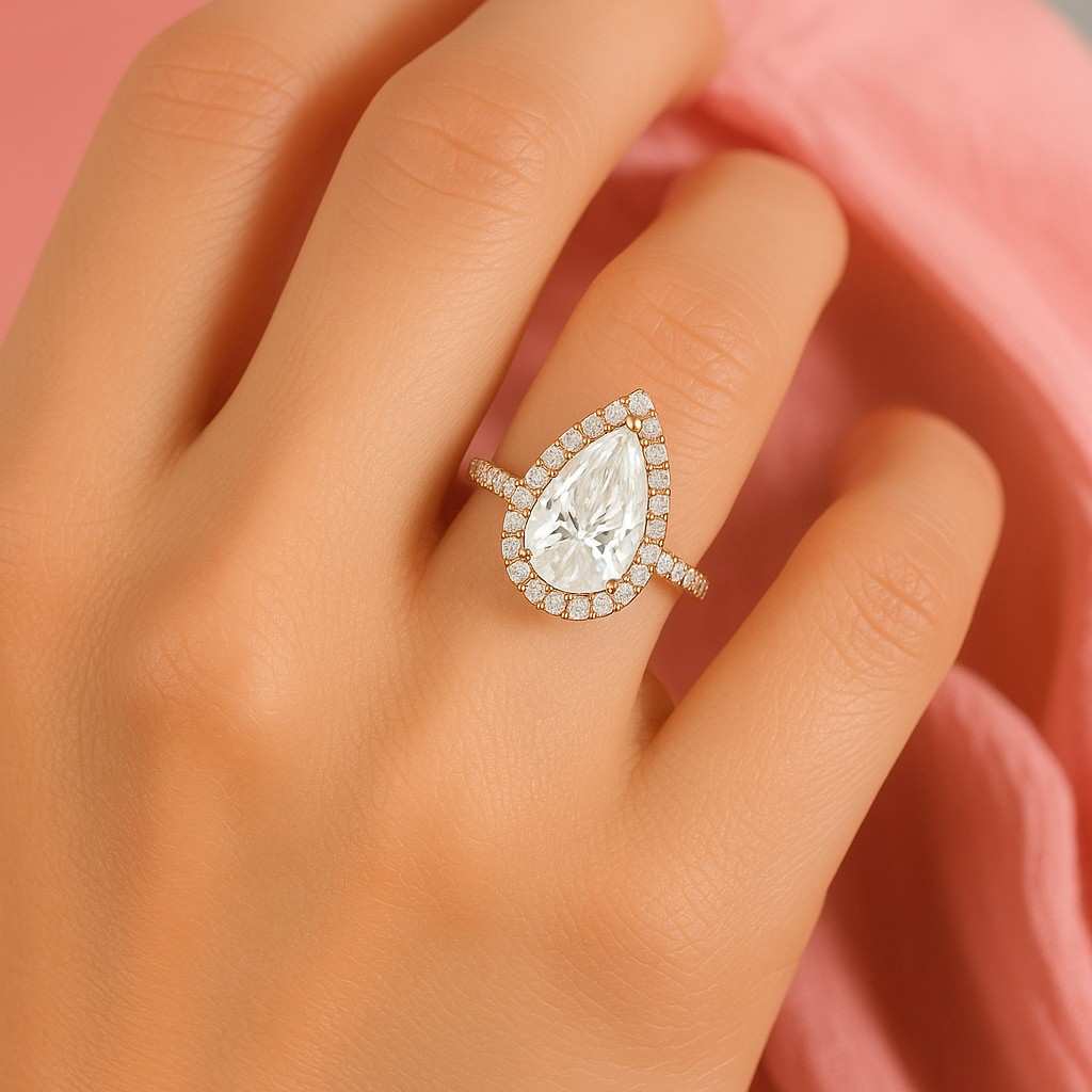 pear cut unique matching wedding diamond ring for her