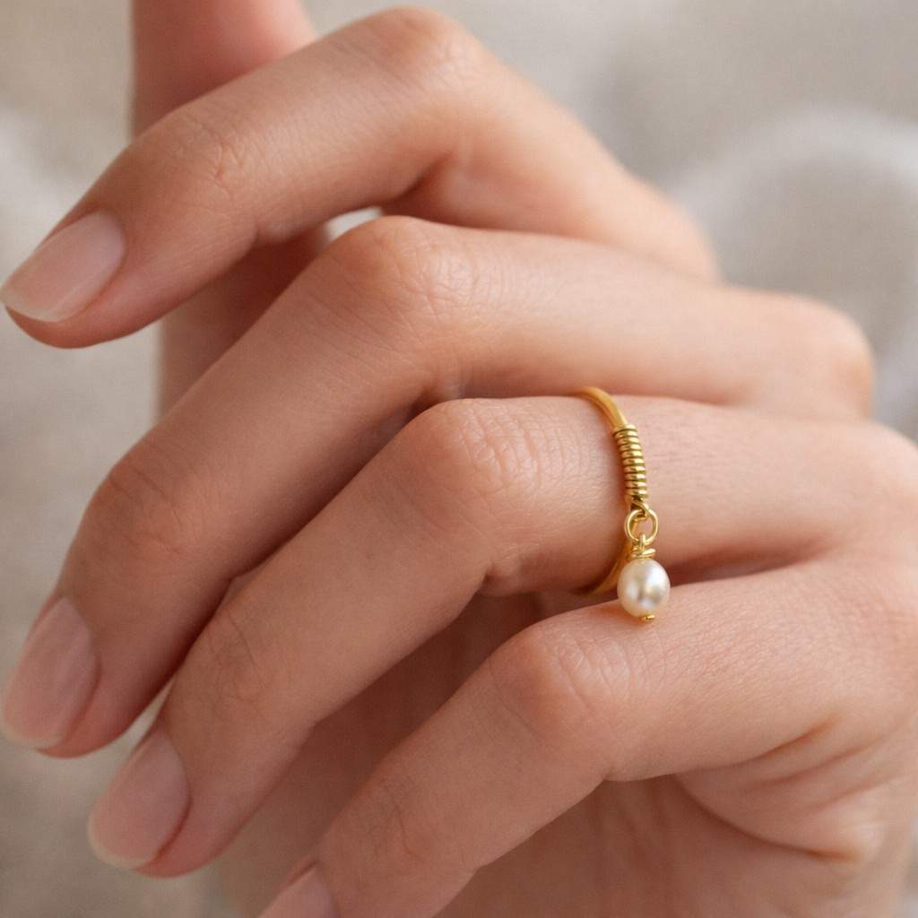 pearl charm ring floating pearl ring dangling pearl ring gold filled ring wire jewelry pearl accent ring tiny charm ring pearl stack ring layering ring minimalist jewelry modern pearl ring