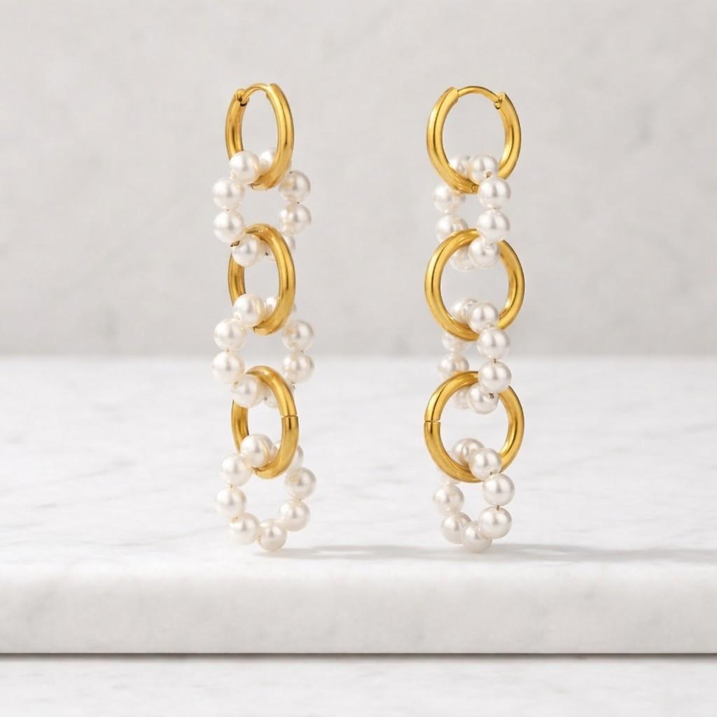 freshwater pearl dangle earrings gold tassel studs bridal wedding lightweight asymmetrical long pearl drop earrings 14k gold plated gift
