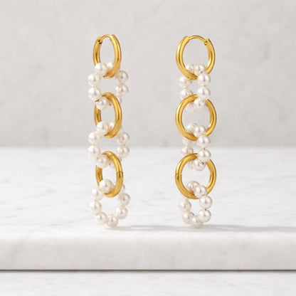 Freshwater Pearl Dangle Earrings Gold Tassel Studs Bridal Wedding Lightweight Asymmetrical Long Pearl Drop Earrings 14K Gold Plated Gift
