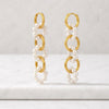 14K Gold Pearl Link Drop Connected Earrings