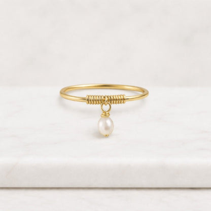 pearl ring gold pearl ring dainty pearl ring minimalist ring wire wrapped ring stacking ring thin band ring handmade ring freshwater pearl ring pearl drop ring charm ring