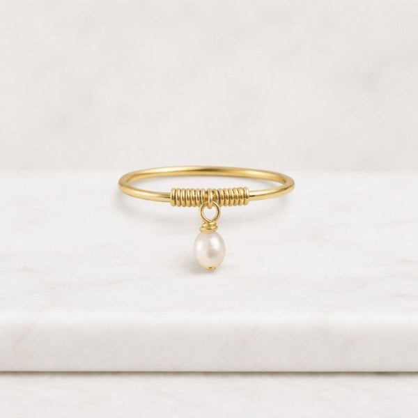 pearl ring gold pearl ring dainty pearl ring minimalist ring wire wrapped ring stacking ring thin band ring handmade ring freshwater pearl ring pearl drop ring charm ring