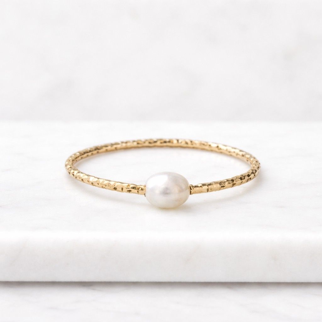 pearl wavy wedding ring, 14k solid gold unique diamond ring, handmade minimalist statement ring women, freshwater pearl dainty stacking ring