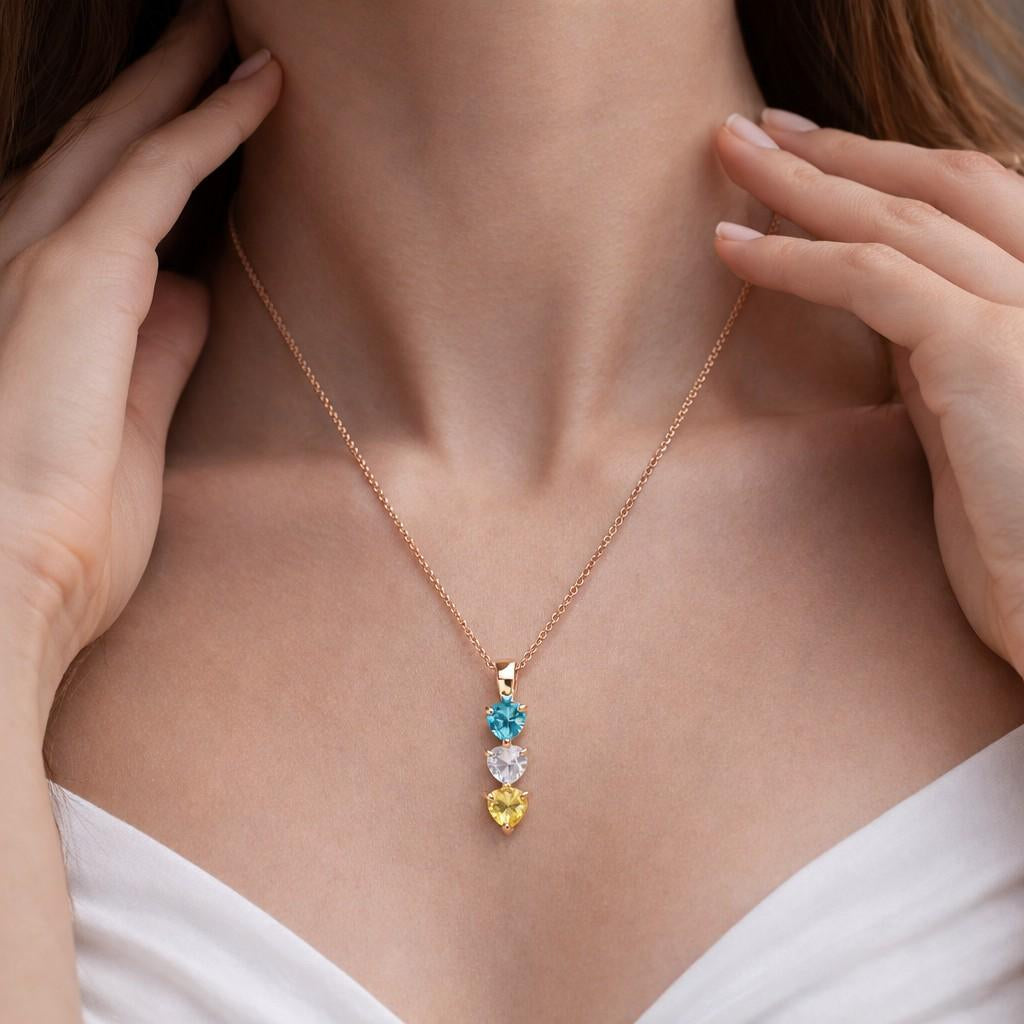 Trillion Cut Gemstone Necklace, Sapphire Blue Pink Yellow Gemstone Pendant, Dainty Gold Necklace, Birthstone Jewelry Gift