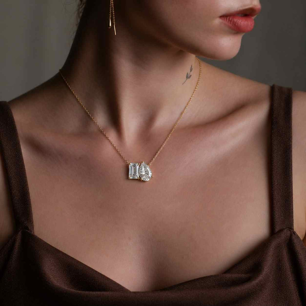 toi et moi necklace 14k 18k solid gold diamond pendant necklace
