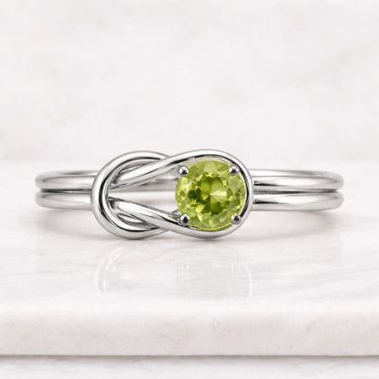 Solid Gold Round Cut Peridot Engagement Ring, Halo Ring