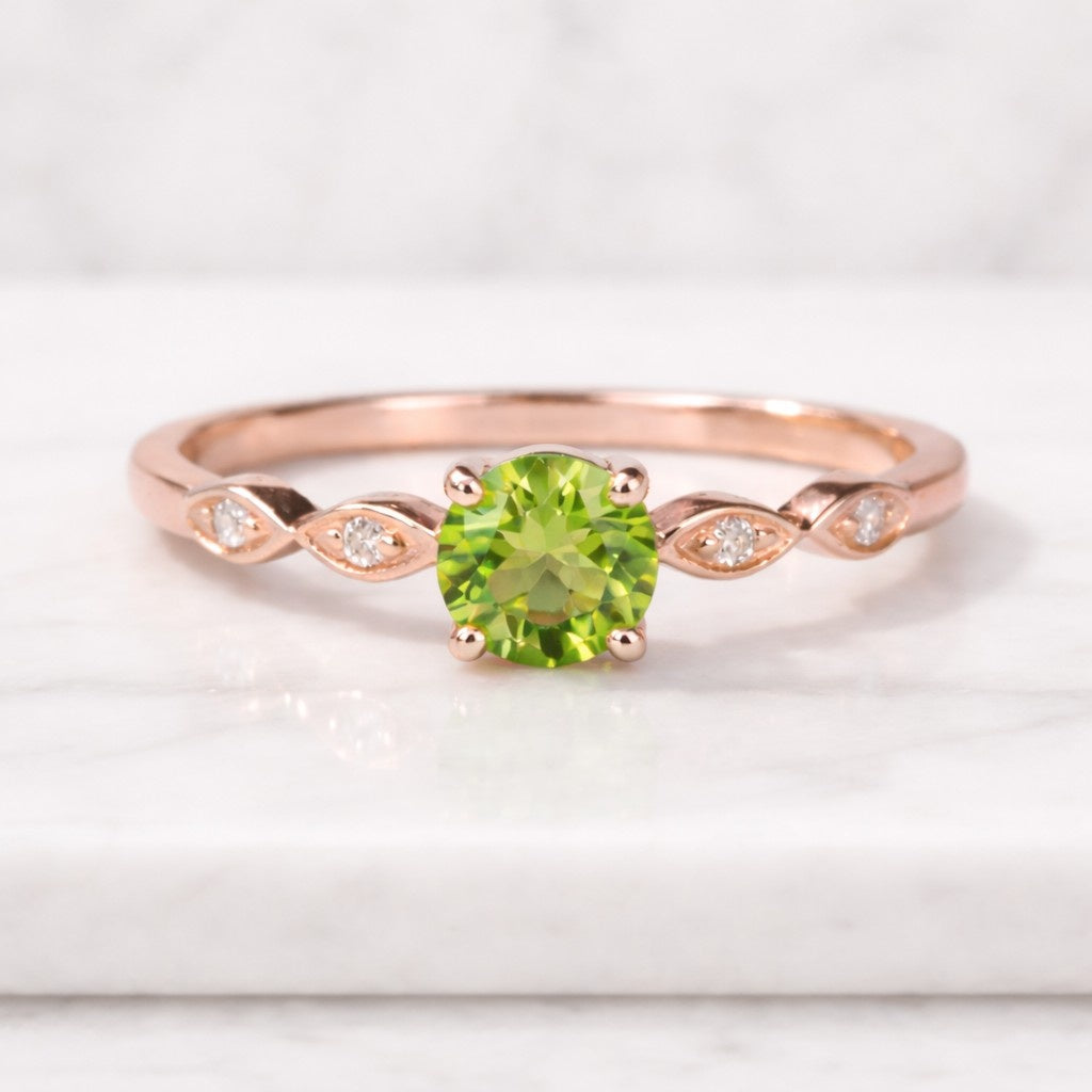 fives stone peridot travel ring, round cut engagement ring, dainty promise ring, bridal ring, august birthstone gift for her
quincy

