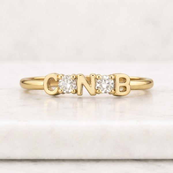 Custom Name Ring with Diamond or Heart, Solid Gold Cut Out Band, 10k 14k 18k Solid Gold Personalized Ring Gift for Mom, Gift for Her/Him
