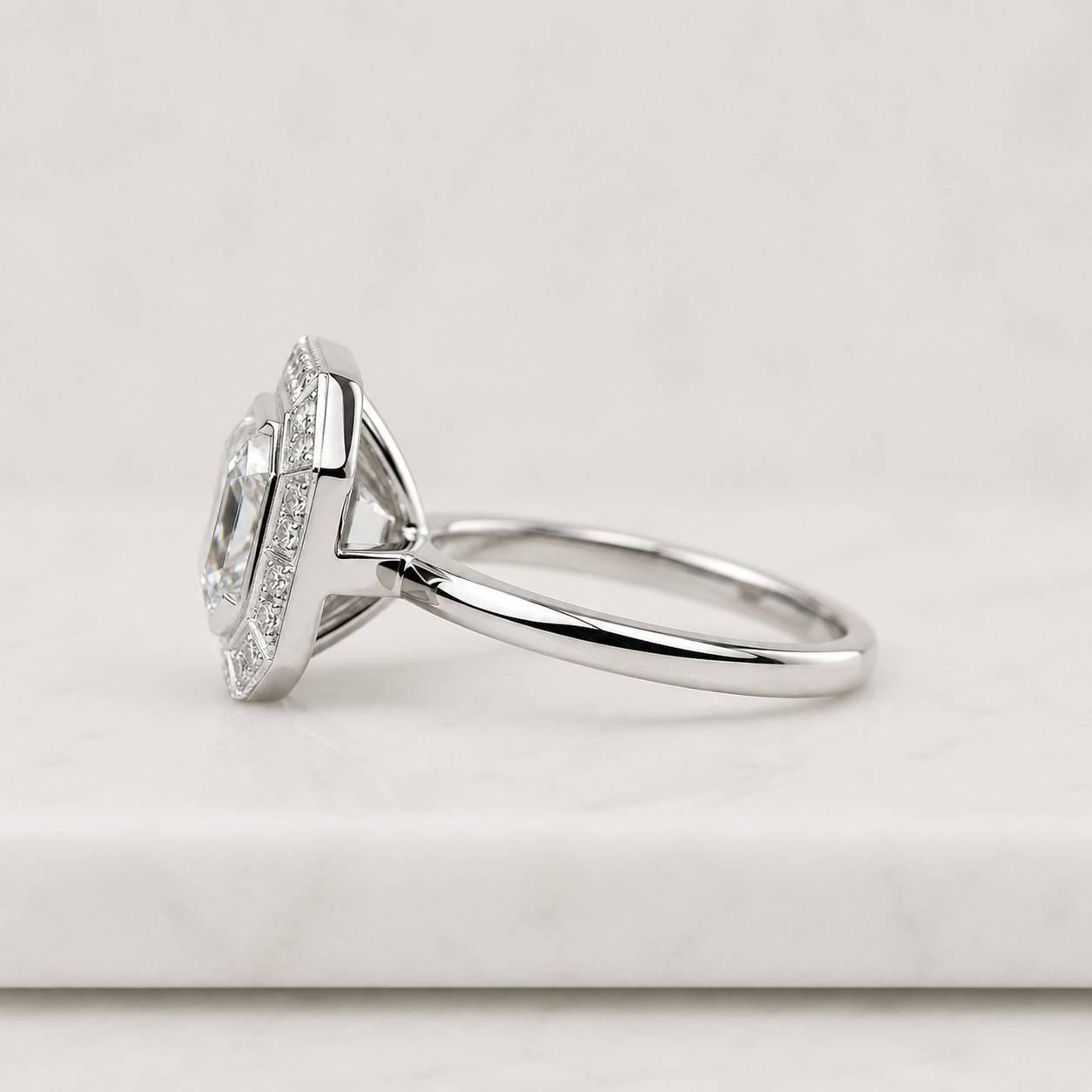 asscher cut diamond hidden halo ring lab grown diamond ring step cut diamond anniversary ring wedding ring for bride
