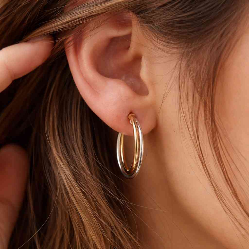waterproof two tone hoop earrings minimalist chunky sculptural huggie earrings birthday teacher's day everyday christmas gift for her
