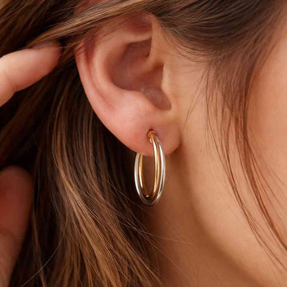 Waterproof Two Tone Hoop Earrings Minimalist Chunky Sculptural Huggie Earrings Birthday Teacher's Day Everyday Christmas Gift for Her
