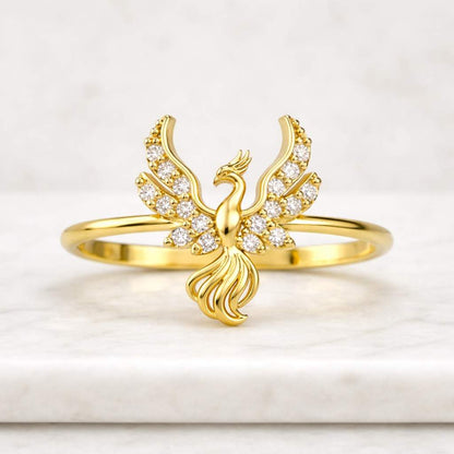 18K 14K 9K Phoenix Firebird Signet ring, Solid Gold Phoenix ring, Phoenix Rising ring, Rebirth Renewal Phoenix Jewelry, Women Men Signet

