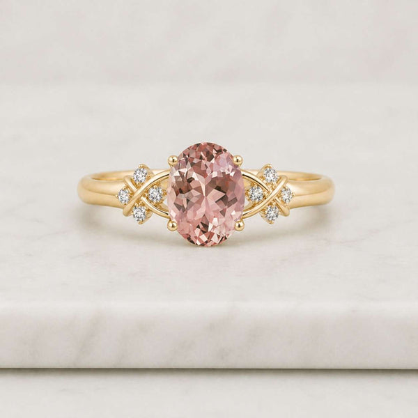 pink gemstone ring oval stone ring gold ring solitaire ring floral ring nature ring leaf ring vine ring branch ring statement ring women ring elegant ring fine jewelry handmade ring