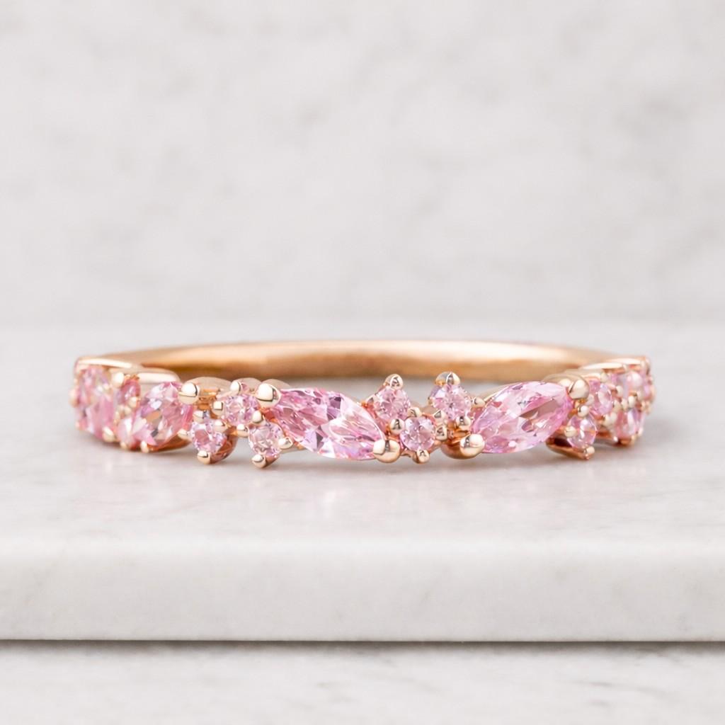pink gemstone ring pink band ring marquise ring cluster ring curved ring stacking ring contour ring wedding band half eternity ring gemstone band rose gold ring