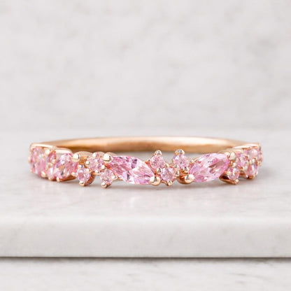 pink gemstone ring pink band ring marquise ring cluster ring curved ring stacking ring contour ring wedding band half eternity ring gemstone band rose gold ring