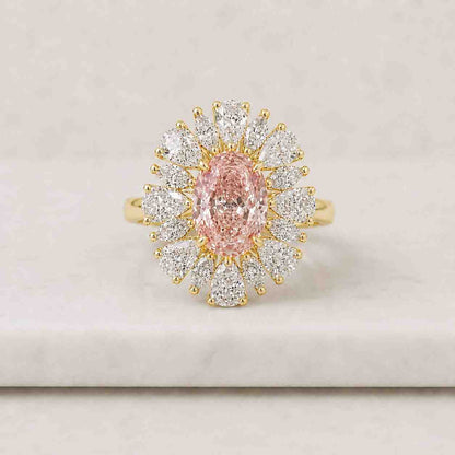 1.50ct Oval Cut Lab Grown Diamond Halo Engagement Ring, Vintage Style Oval Diamond Ring, 14K Gold Cluster Halo Ring, IGI Certified
