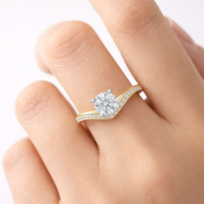 Solid Gold Floral Pave Round Moissanite Engagement Ring, Anniversary Gift for Her,