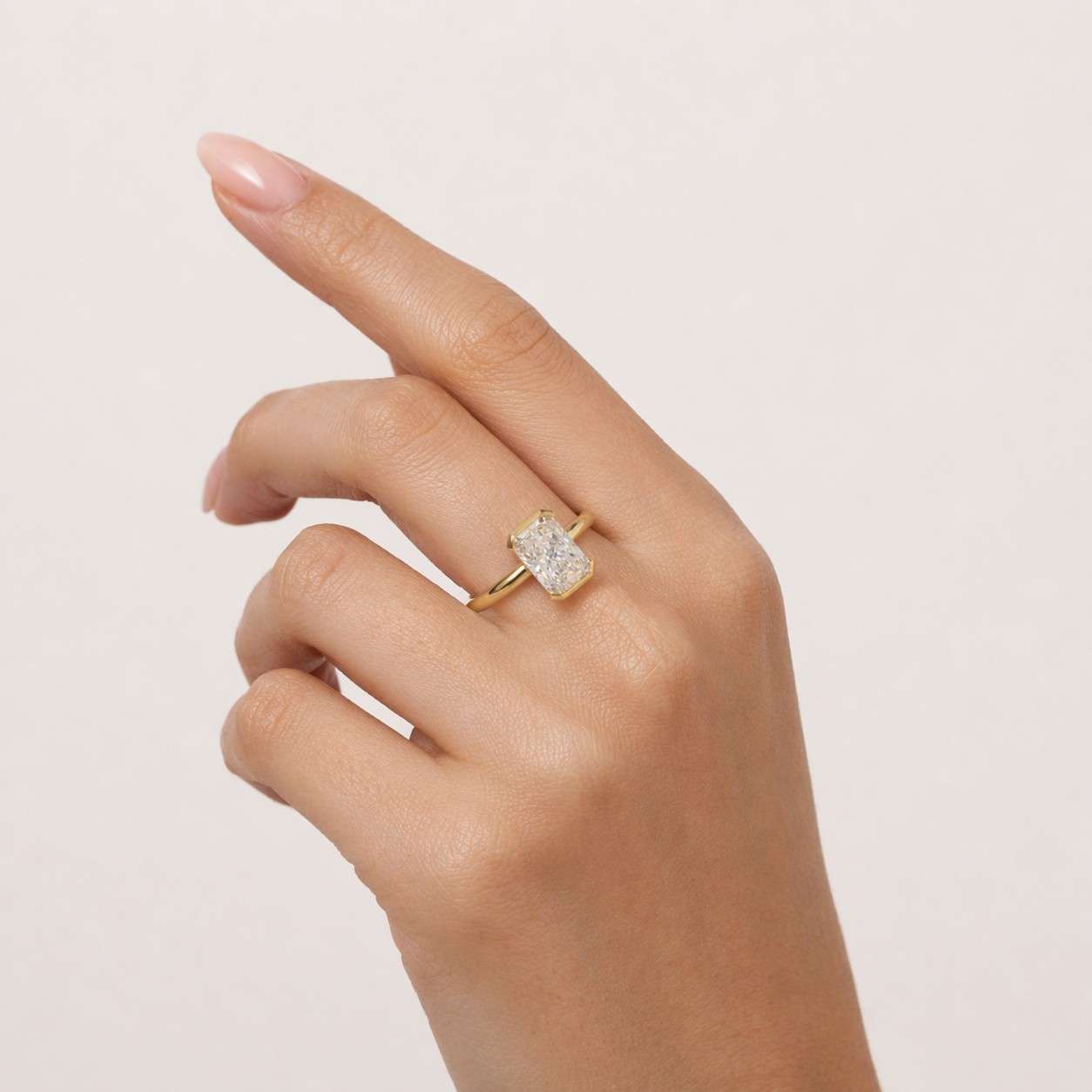 4ct Radiant Cut With Side Trillions Cut Moissanite Diamond Half Bezel Set Ring, Mothers Day Gift, Gold Ring, Gift for her, Lab Grown Diamond