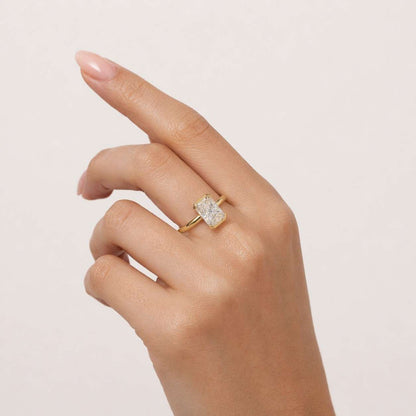 4ct Radiant Cut With Side Trillions Cut Moissanite Diamond Half Bezel Set Ring, Mothers Day Gift, Gold Ring, Gift for her, Lab Grown Diamond