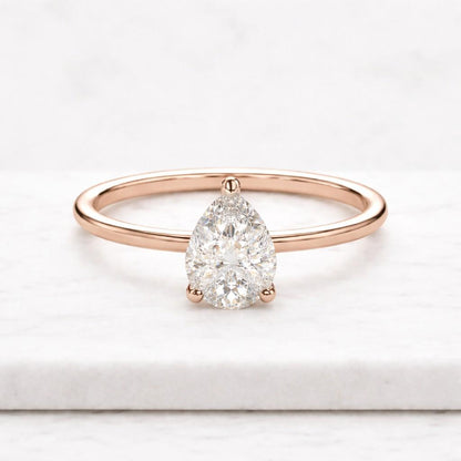 Solitaire Pear Engagement Ring for Simple Lab Create Diamond Ring Pear Diamond Promise Ring Dainty Diamond Ring Her Birthday Ring for Wife
