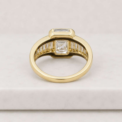 3.50 CT Emerald Cut Moissanite Engagement Ring, 14K/18K Solid Gold Baguette Side Stone Ring, Anniversary Promise Wedding Gift for Girlfriend
