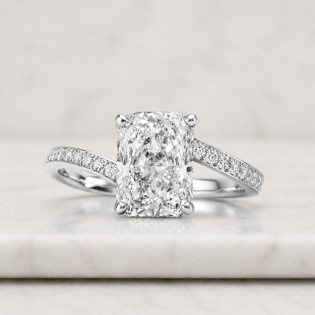 radiant moissanite engagement ring , 14k solid gold pave set side stone ring , promise ring with 1, 1.5, 2 ct radiant center solitaire ring.
