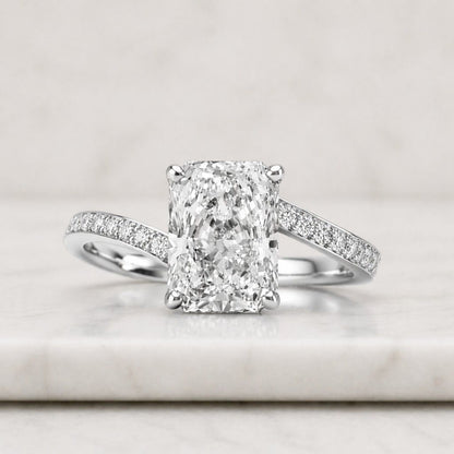Radiant Moissanite Engagement Ring , 14K Solid Gold Pave Set Side Stone Ring , Promise Ring with 1, 1.5, 2 CT Radiant Center Solitaire Ring.
