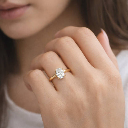 Elongated Oval Shape GRA Certified Moissanite 11x8mm Engagement Ring Solitaire Bridal Wedding Ring Minimalist Design 14k Yellow Gold 4.00ct
