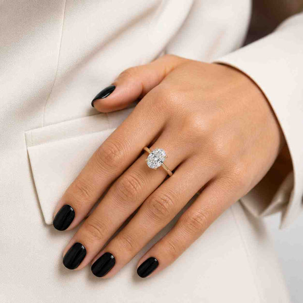 Oval Cut Lab Grown Diamond 18K Solid Rose Gold Solitaire Ring, Singal Stone Engagement Ring Simple & Dainty Diamond Ring for Proposal Ring.
