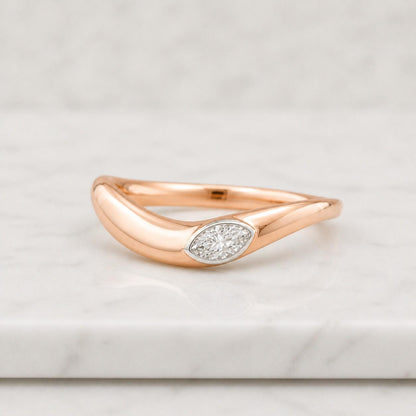 Marquise Cut Lab Grown Diamond Ring, Stacking Engagement Ring, 14K Yellow Gold Unique Band For Gift