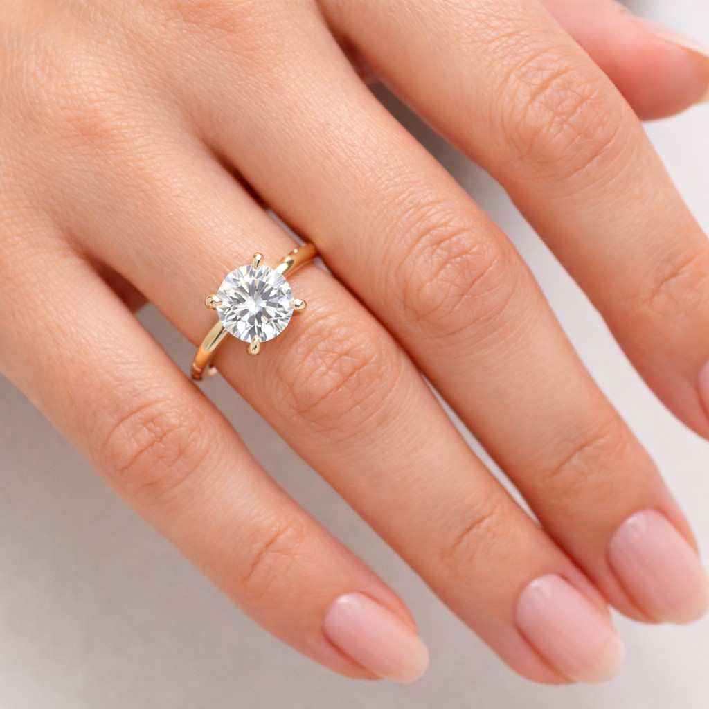 1.3ct moissanite solitaire ring, 7mm round moissanite ring, simple engagement ring, solid 10k/14k yellow gold 6-prong thin band women's ring
