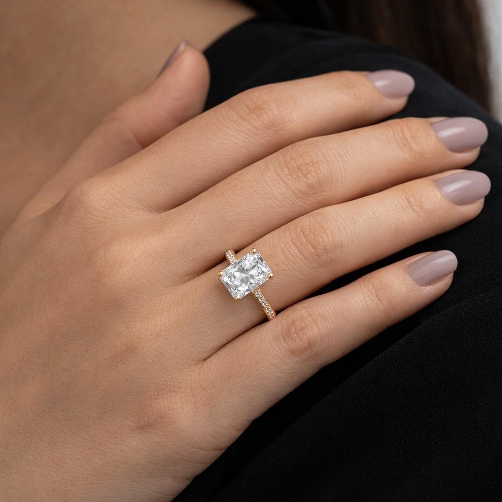 Oval Cut Moissanite Floating Solitaire Ring with Double Band, Unique Lab Diamond Engagement Ring
