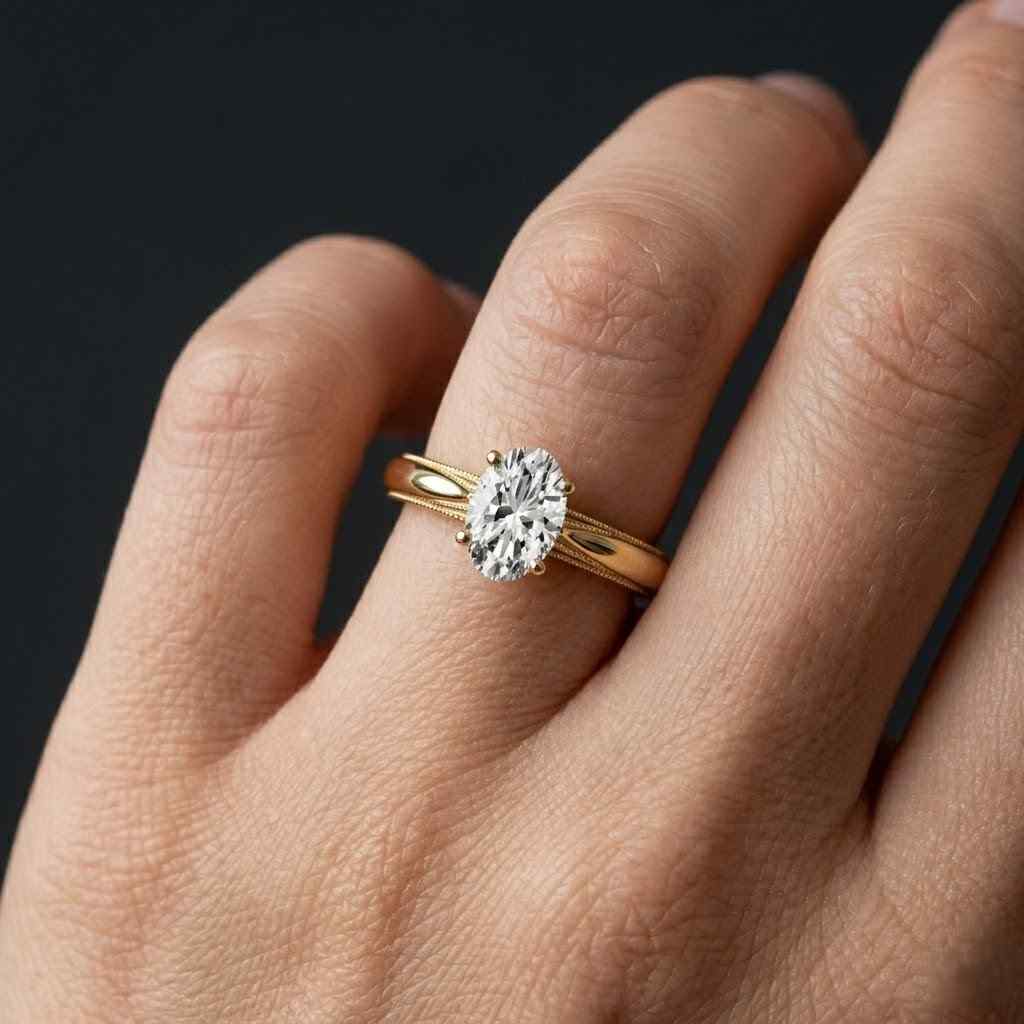 IGI Certified Oval Cut Lab Diamond Engagement Ring, Nature Inspired Leaf Vine Engraved Ring, Solitaire Wedding Ring, 14K Gold Wedding Ring
