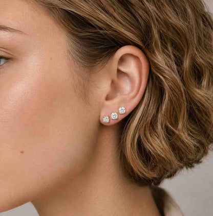 7MM Cushion Cut Moissanite Stud Earrings, Hidden Halo 925 Sterling Silver, Four Prong Solitaire Jewelry, Gift for Her
